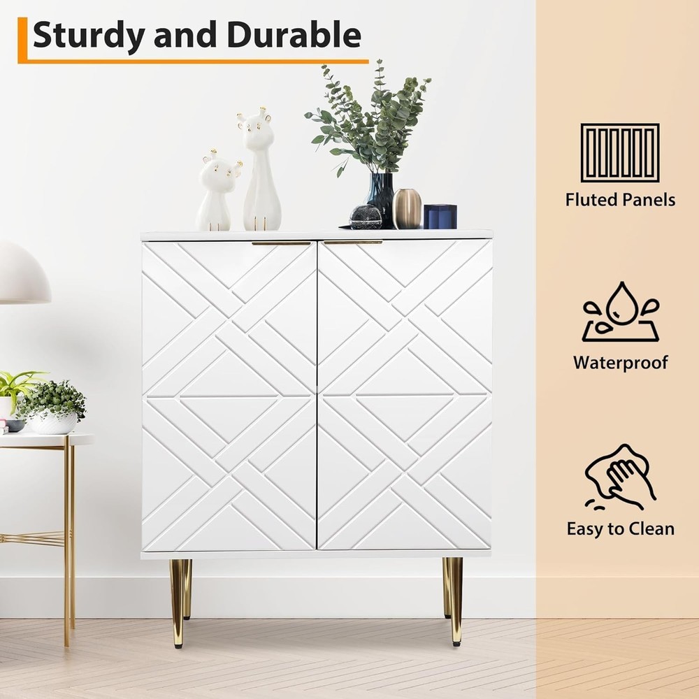 29" Wood Storage Cabinet with 2 Embossed Pattern Doors Modern Sideboard Buffet