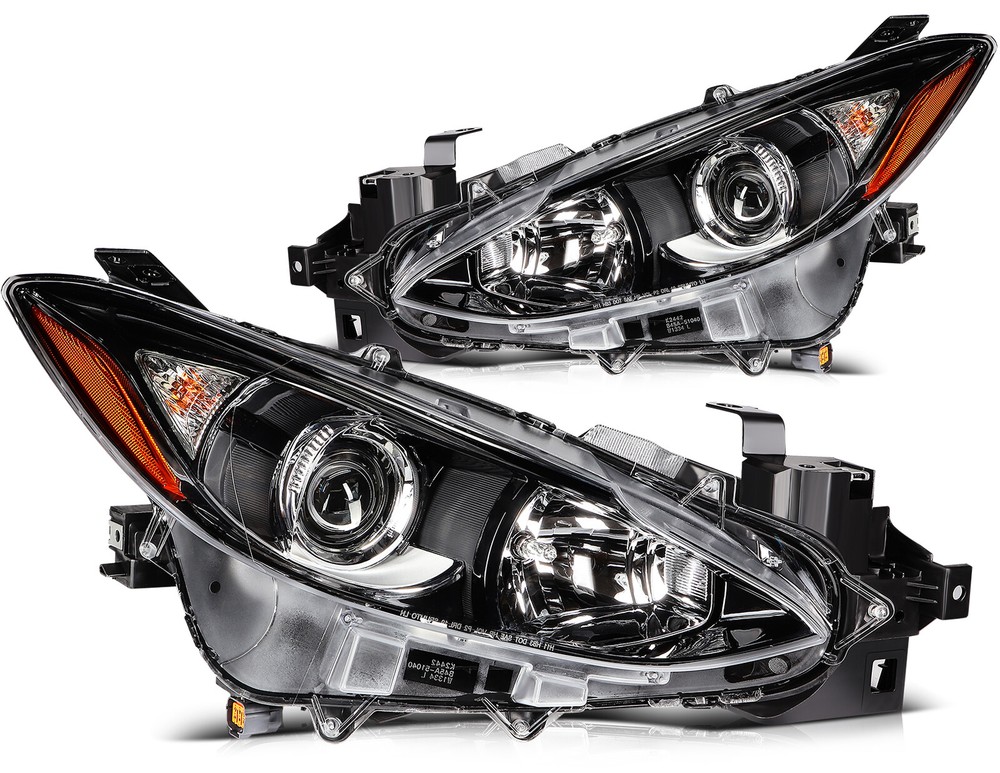 Pair Headlights Assembly Black Left+Right w/Projector For 2014-2016 Mazda 3