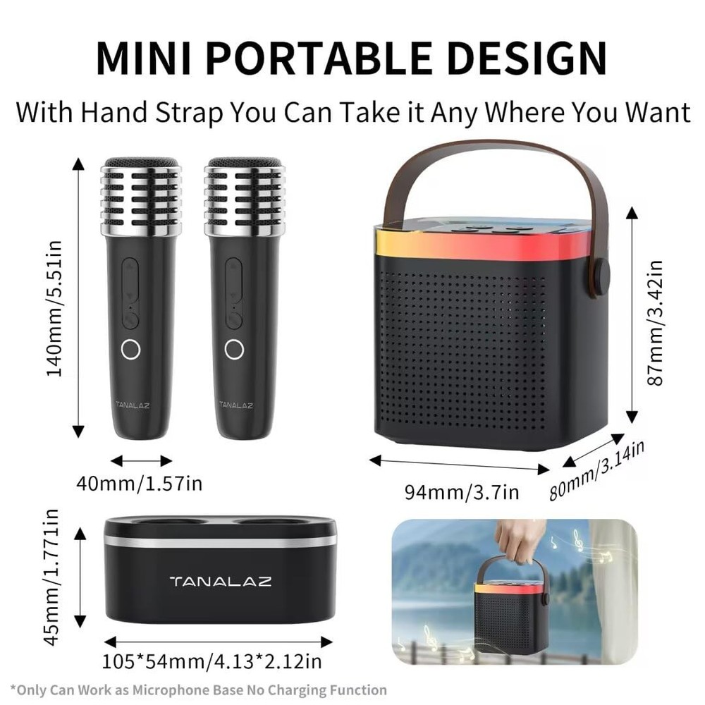 Karaoke Machine with 2 Wireless Microphones and Base, Mini Bluetooth Singing ...