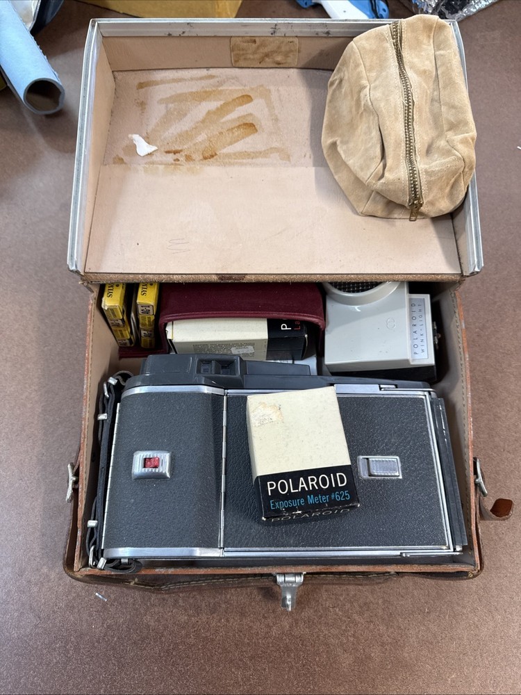 vintage Polaroid Land Camera set includes a camera Model 150 (Case & Accessories