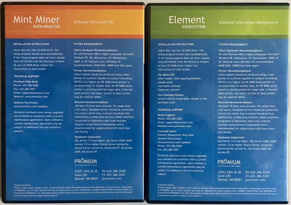 Mint Miner Data Analysis & Element Datasystem CD-ROM Info Mgmt & Data Auditing