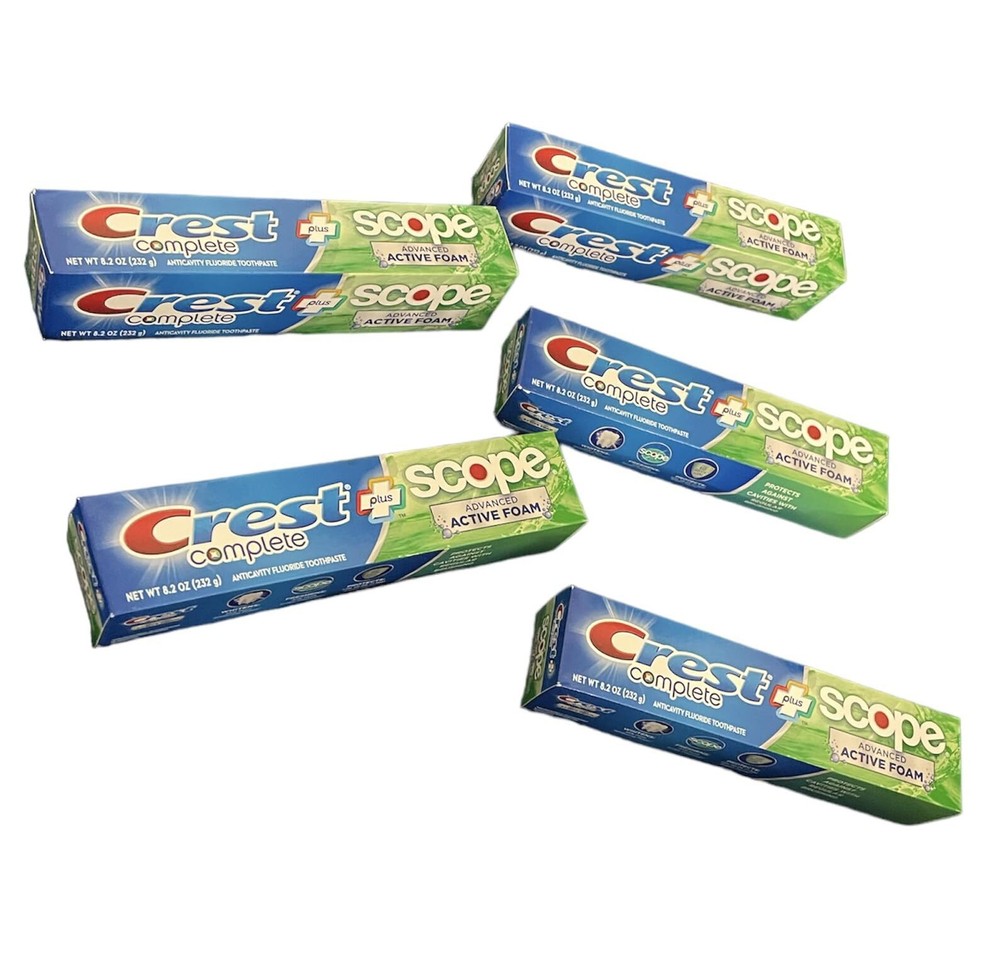 Crest Complete Toothpaste Plus Scope 5 Pack 8.2 Ounce Anticavity Fluoride