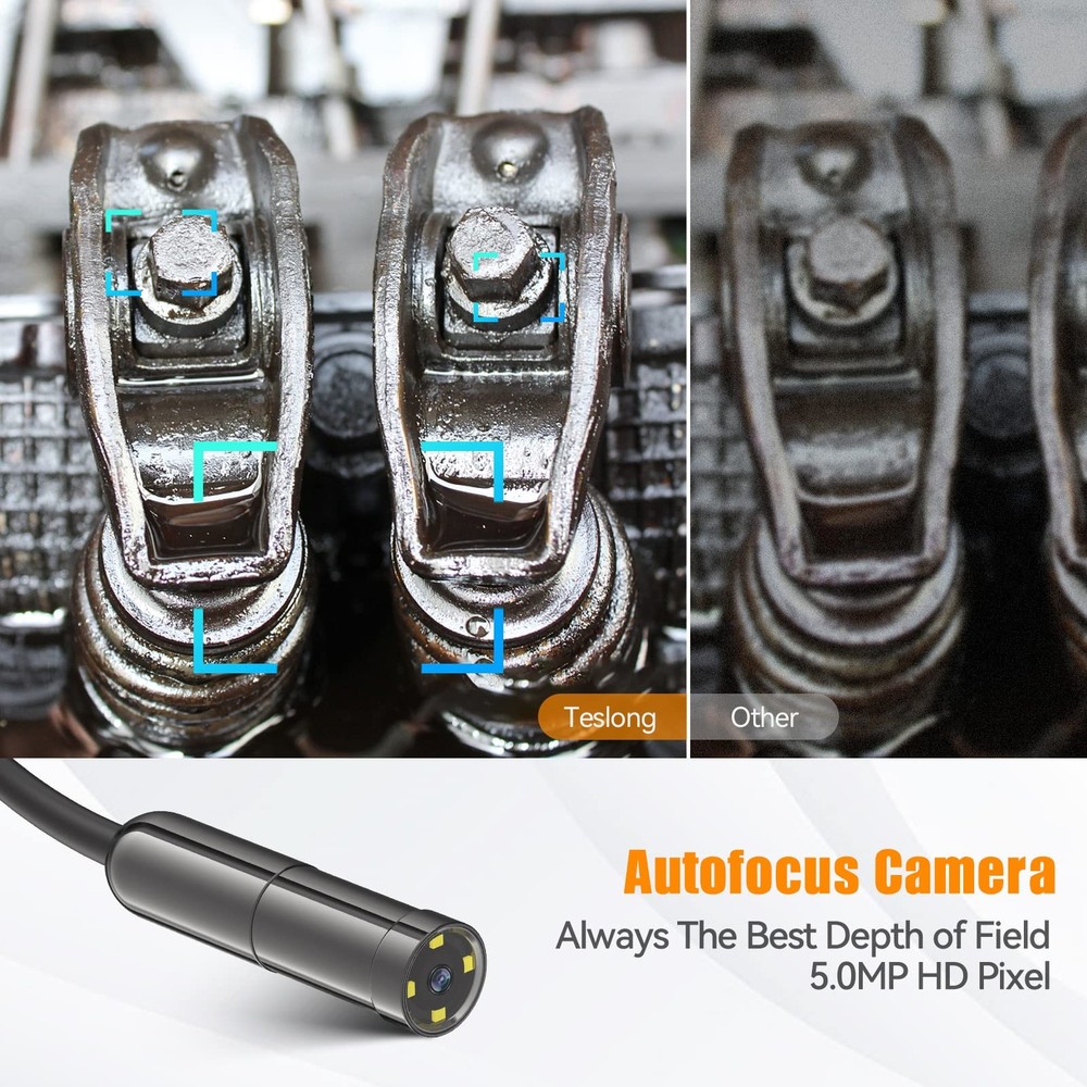 5MP Auto-Focus Endoscope, Teslong 3rd Generation USB Borescope with 5.0 black