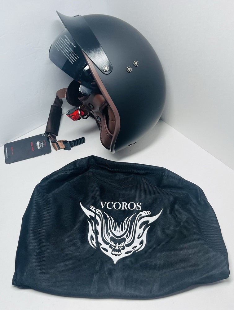 VCOROS Half Helmet Motorcycle DOT Approved , With Shield, Matte Blk , With Tags