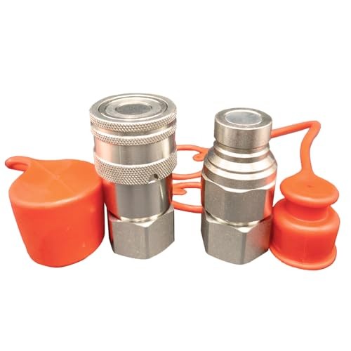 1/2" NPT Flat Face Hydraulic Quick Connect Couplers/Couplings Set w/Dust Caps