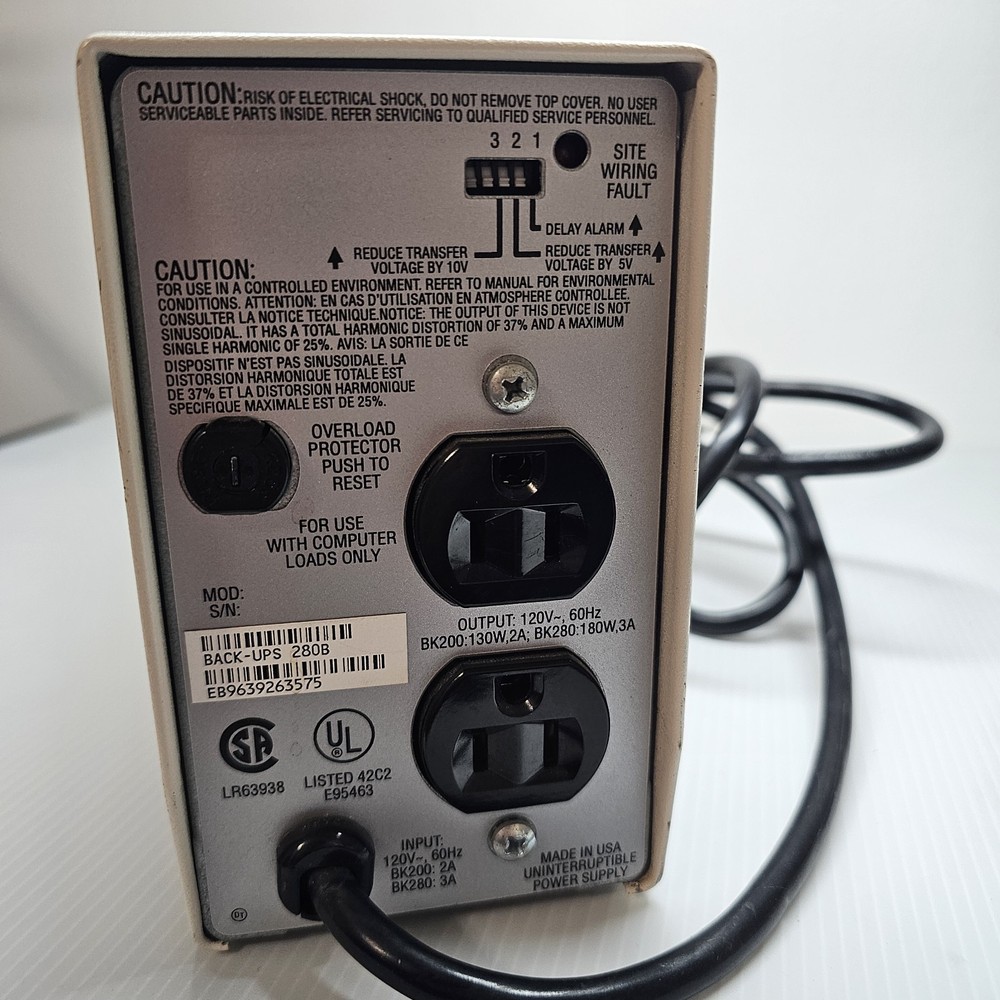 APC Back-ups 280 Battery Backup Tested Works, needs new battery.