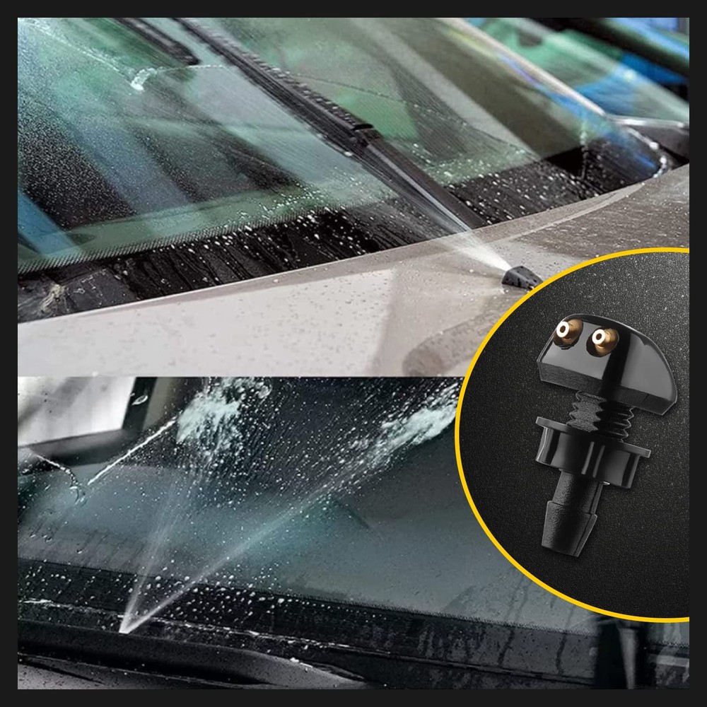 Gseigvee Pack-2 Front Windshield Washer Nozzles, Double-hole Jet Black