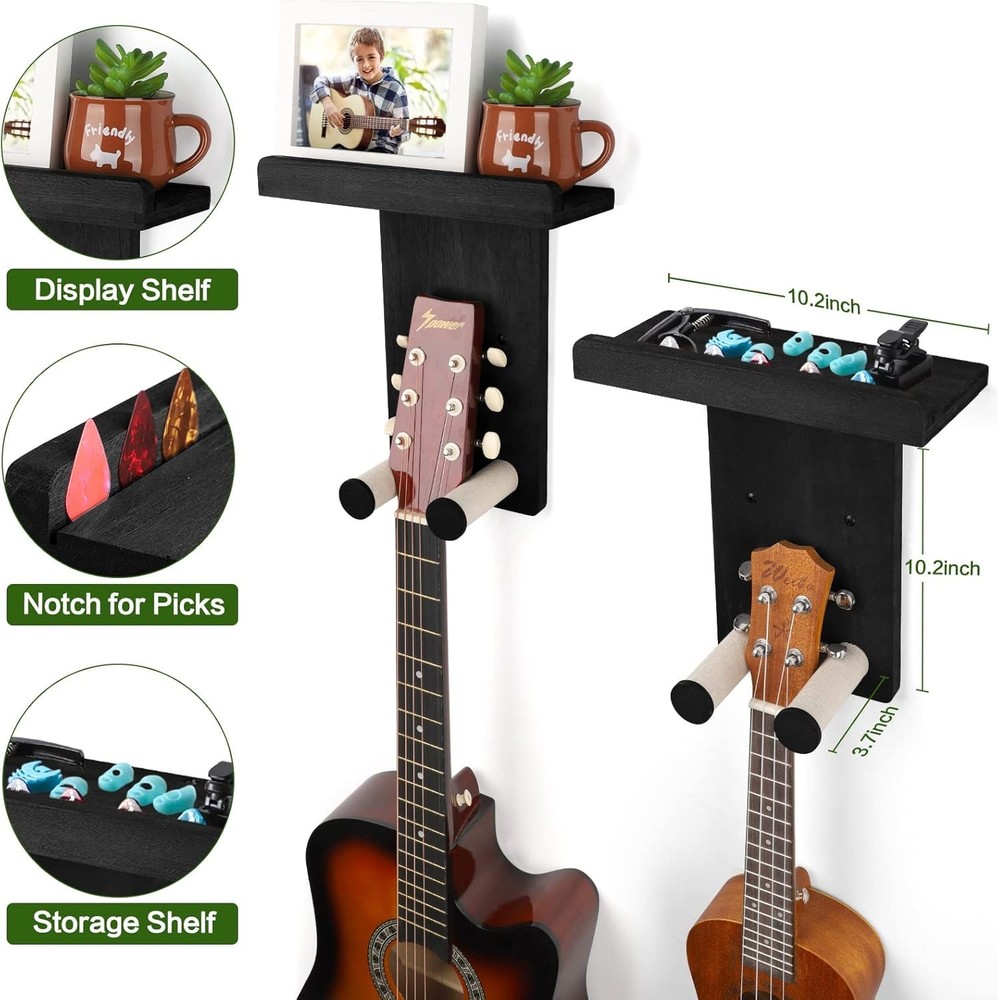 Rustic Wood Guitar Wall Mount 3-Pack - Matte Black