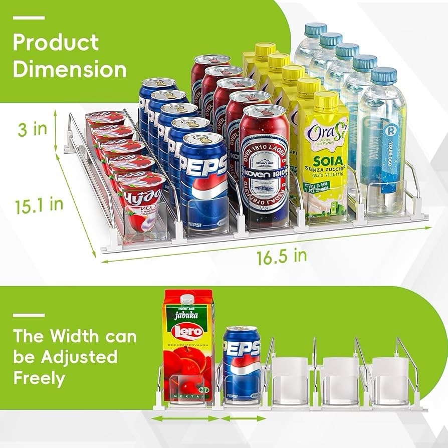 Soda Can Dispenser for Refrigerator,Self-Pushing Drink Organizer 5 Row (15.1D)