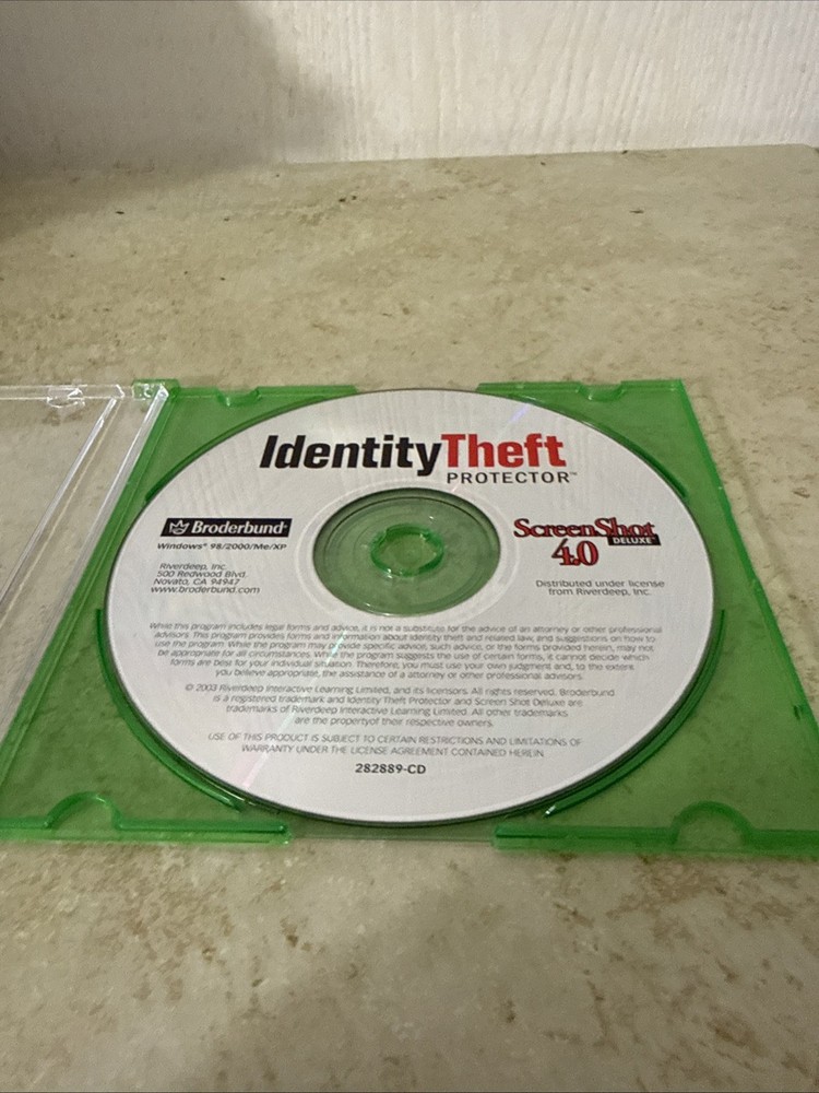 CD "Broderbund Identity Theft Protector" ScreenShot Deluxe 4.0 2000
