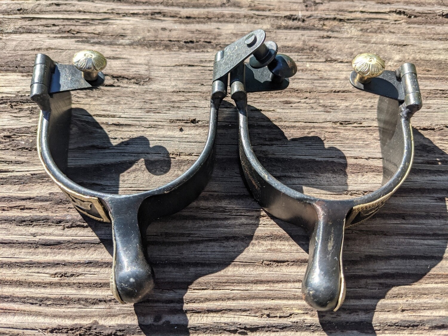 Western Ball End Spurs - Black Iron and Silver Floral