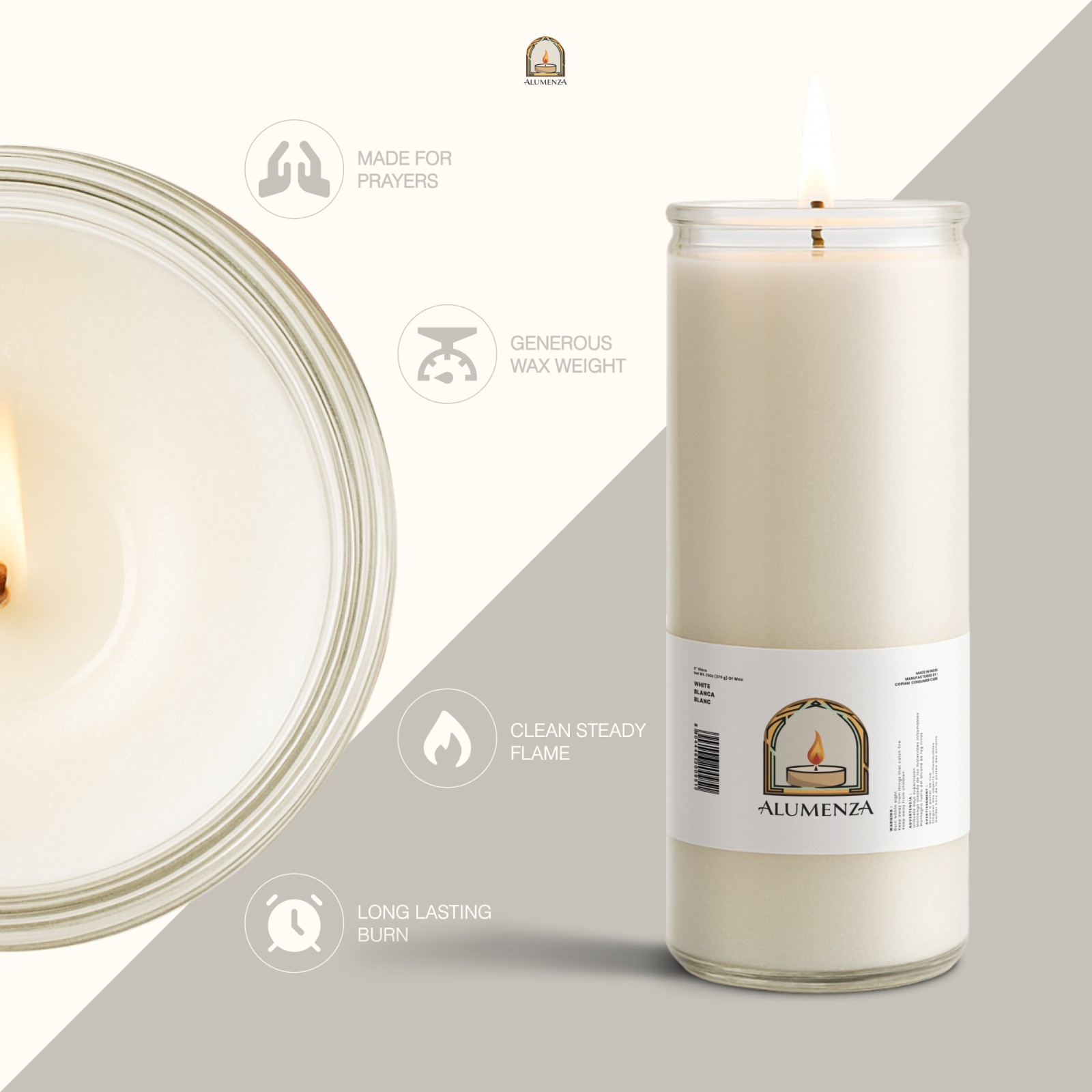 Alumenza 90 Hour Devotion Prayer Candles in Glass Jar Clean Burn Unscented