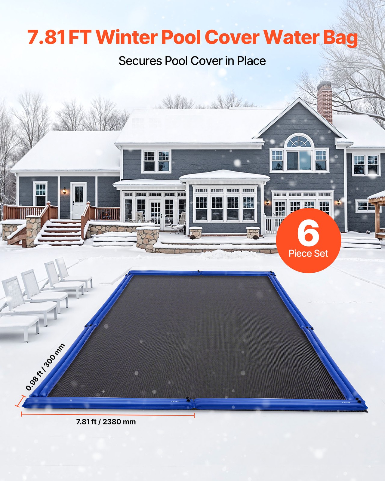 VEVOR 26 Gauge Double Chamber Water Bags for Winter Pool Cover 6 Packs 8 ft