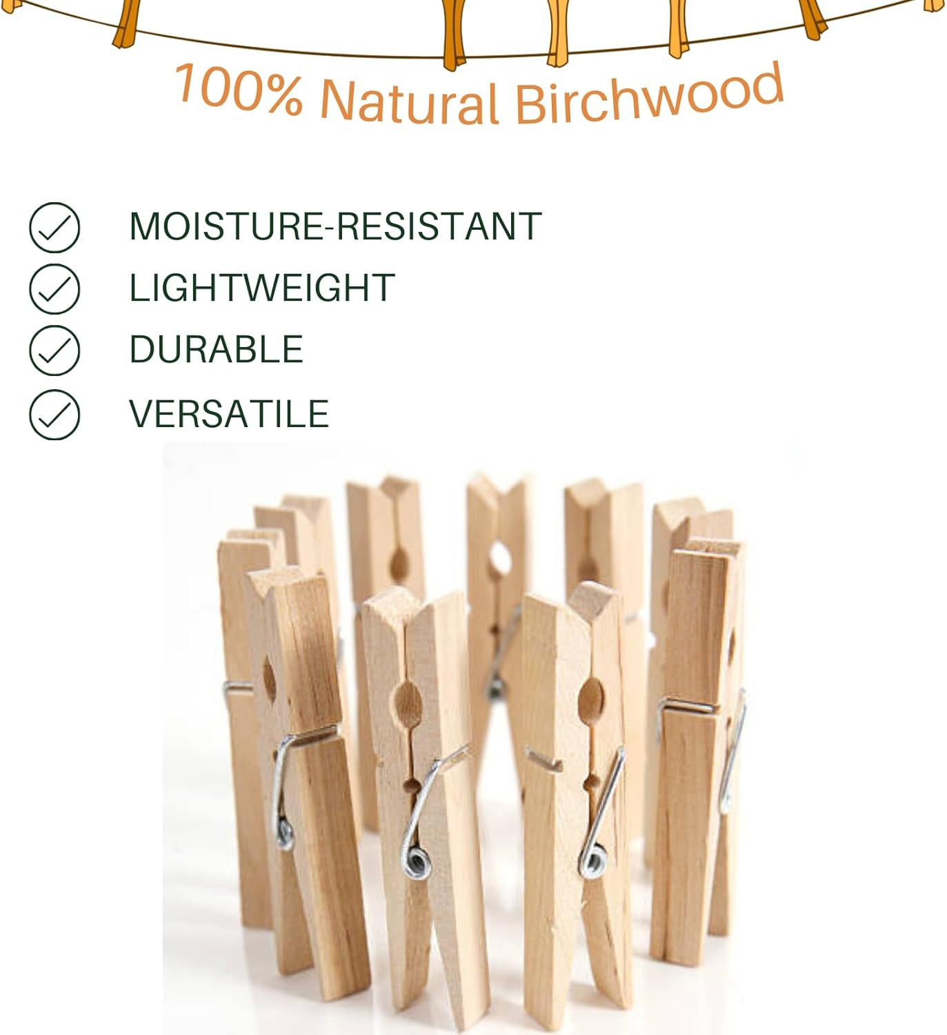 Wood Clothes Pin,Natural Birchwood Clothespins,Strong Grip,Heavy Duty Outdoor Cl