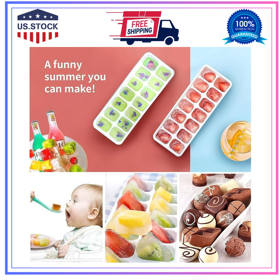 Ice Cube Tray with Lid, 4 Pack Durable Stackable Ice Cube Trays for Freezer with