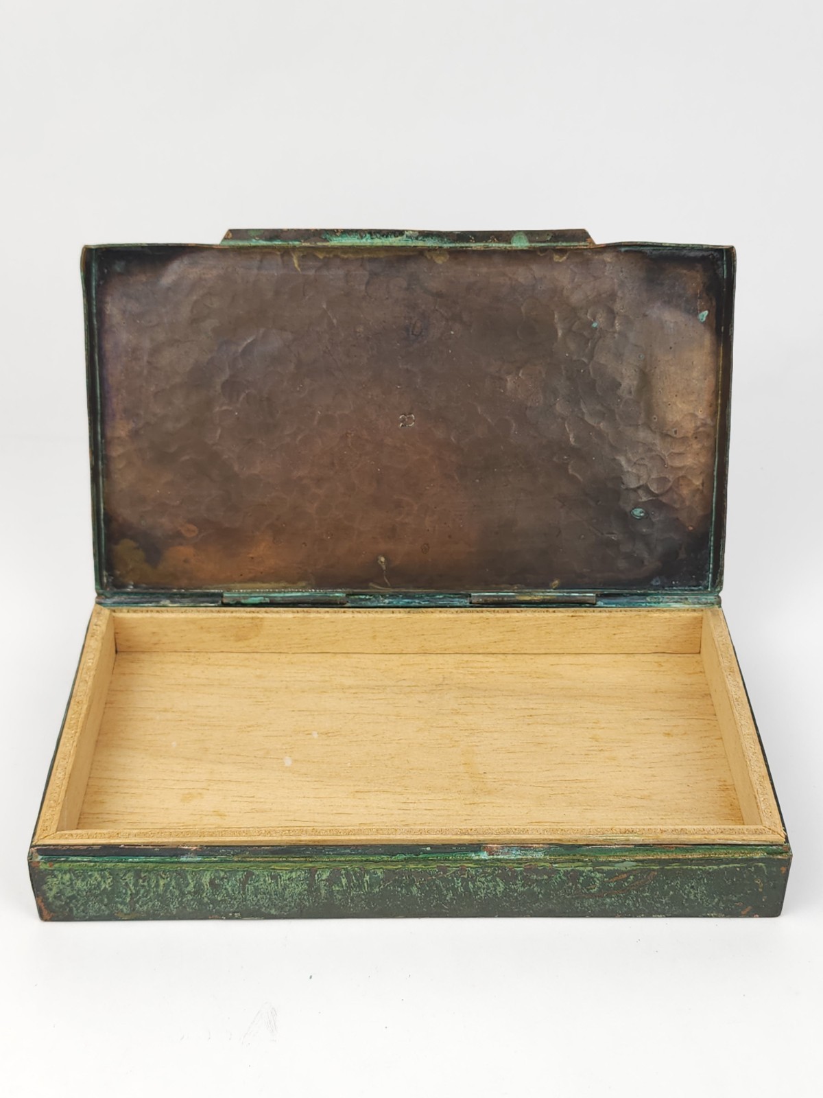 Vintage Peru Enameled Copper Cigarette Trinket Box Silver Tone Metal Bird Bull