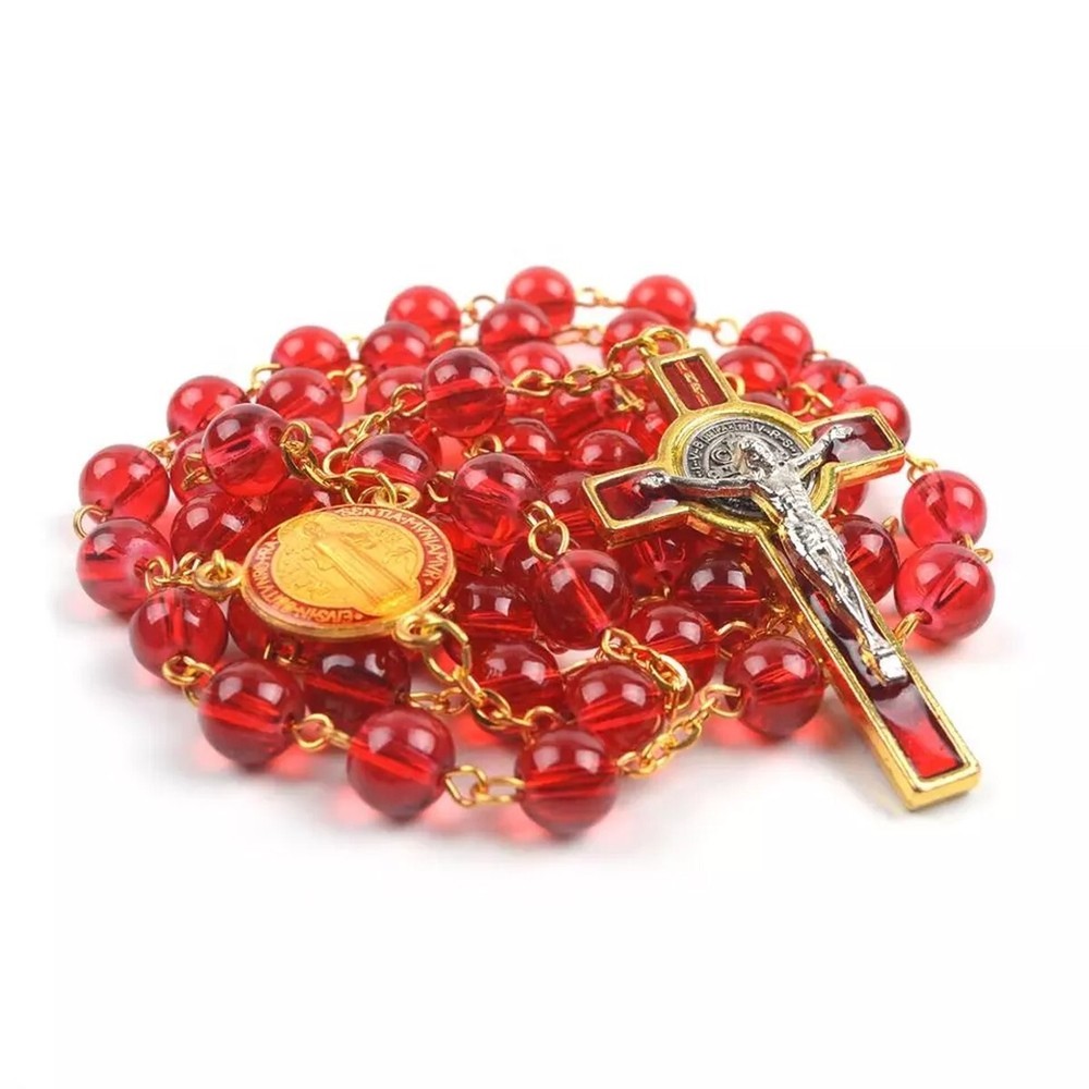 Catholic Town St Benedict center piece rosary with 8mm Red glass ( CTRSBGB-RED )