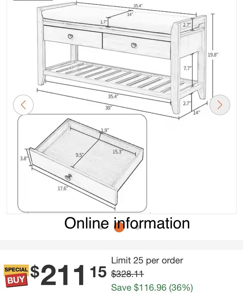 White Bench Model WF195386AAK