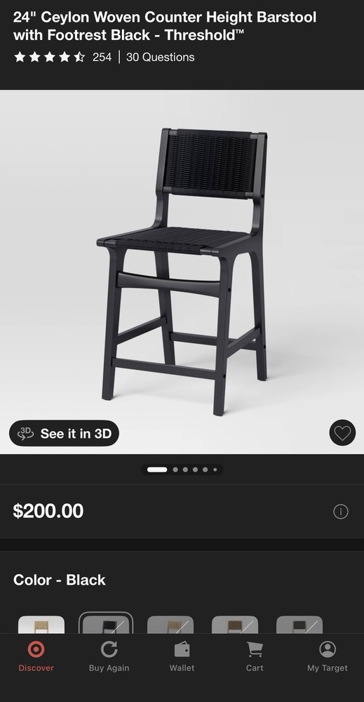 Threshold Ceylon Woven Counter Height Barstool Footrest Solid Wood Black