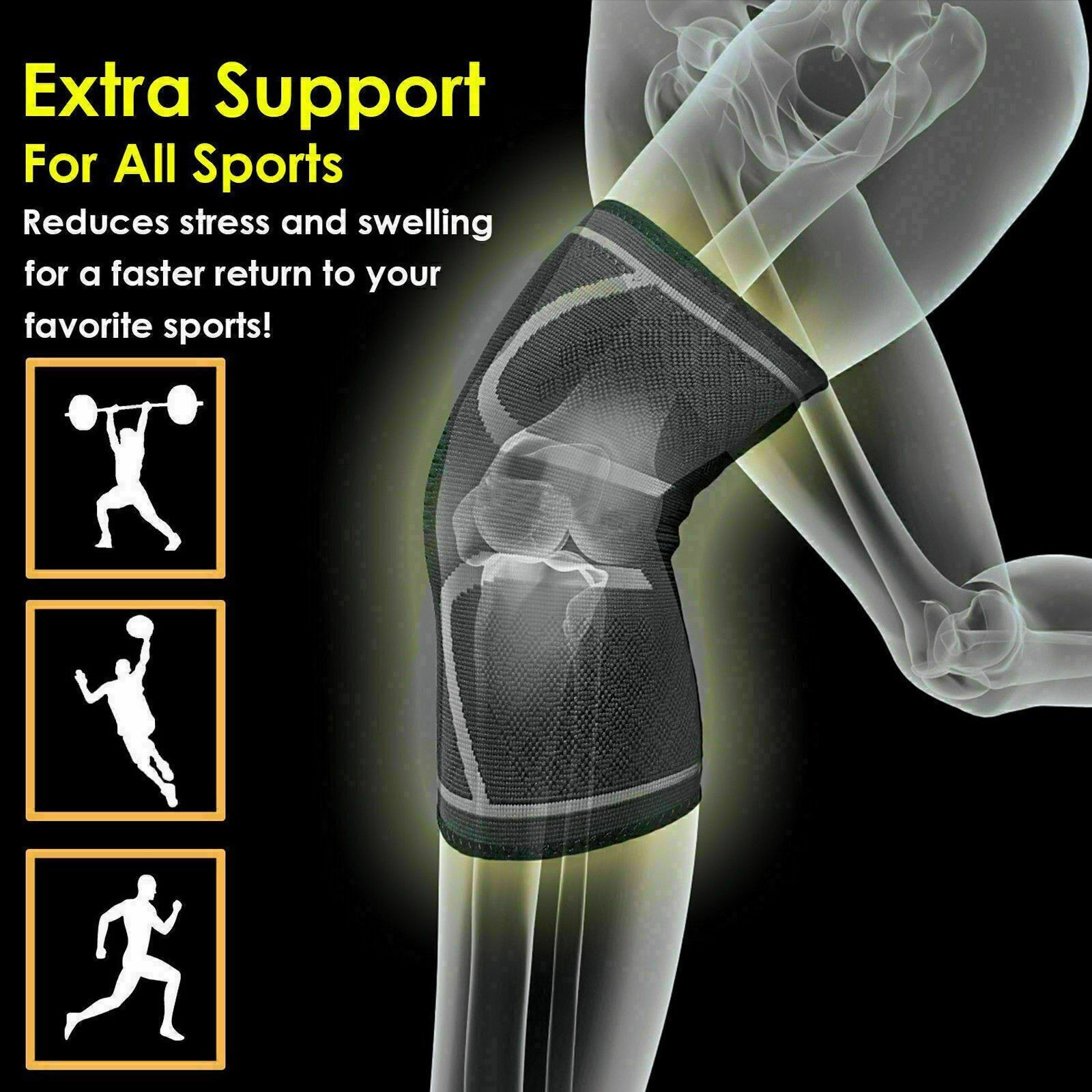 Knee Sleeve Compression Brace Support For Sport Gym Joint Pain Arthritis Relief