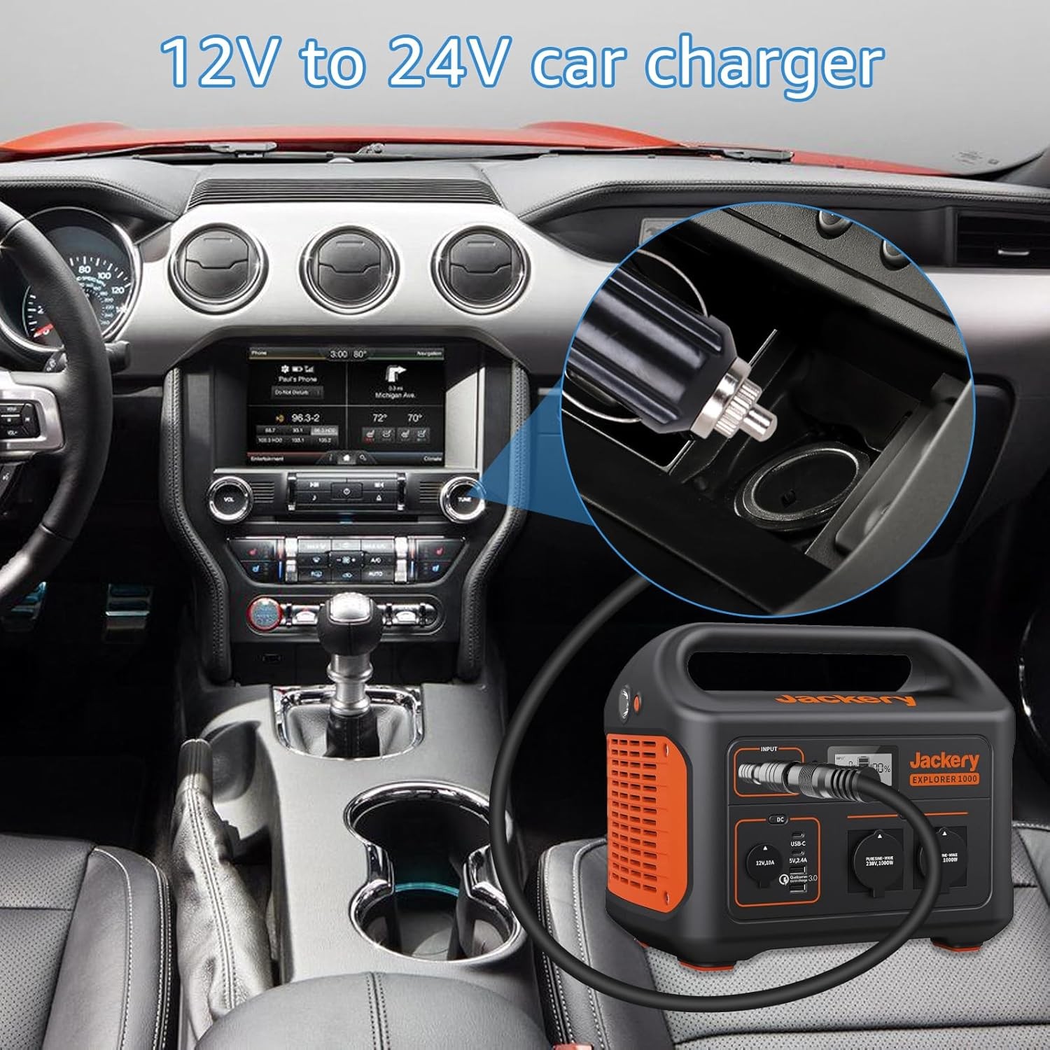 12V/24V Car Charger Cable, Compatible With Jackery Portable Power Station...