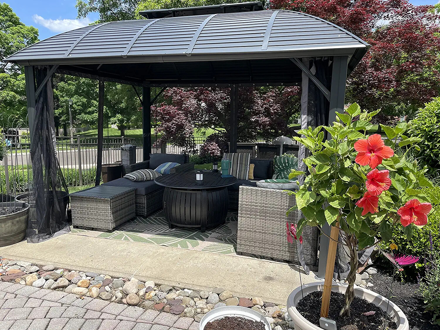 10' x 12' Hardtop Gazebo Outdoor Aluminum Arc Gazebo for Patios Double Roof