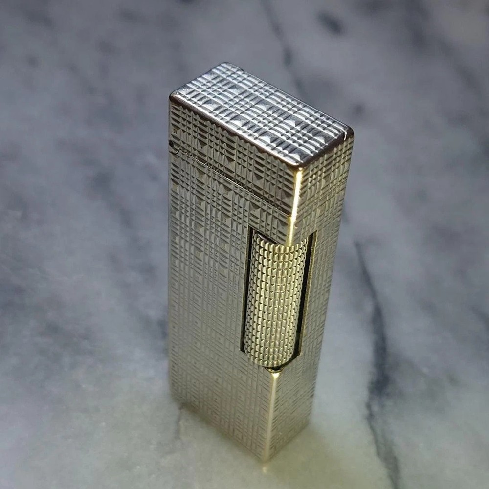 Vintage Dunhill Rolla gas lighter Silver lattice pattern working condition