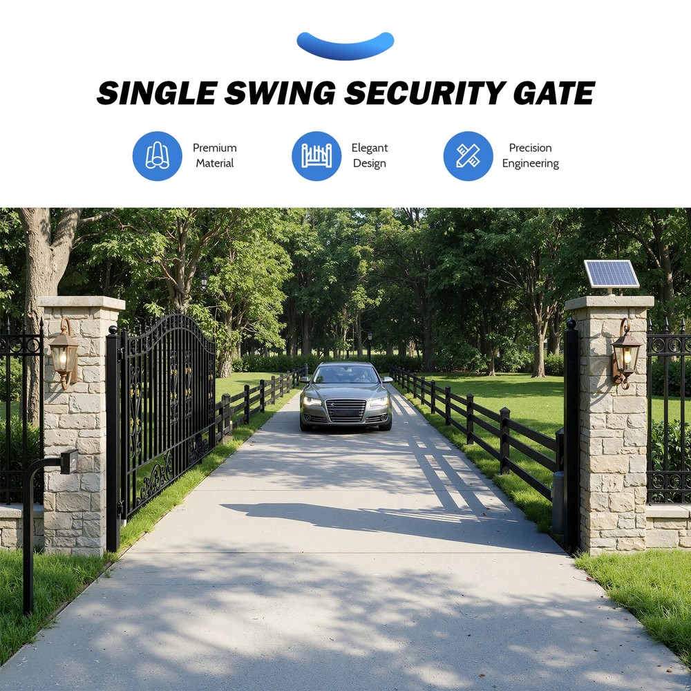 ZUMI 12x6 ft Single Swing Driveway Gate Yard Security Gate Floral Scrollwork