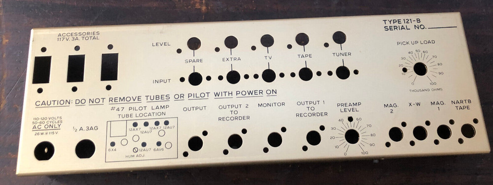 NOS - Front & Back Cover Plate For A Dynaural Equalizer-Preamplifier 121-B
