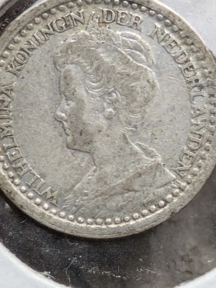 NETHERLANDS 1921 10 CENT SILVER Fine-VF