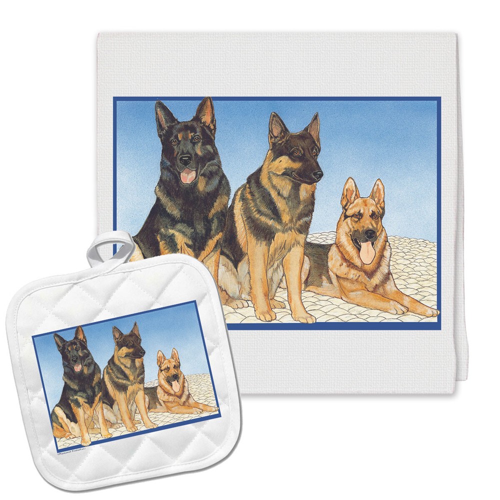 German Shepherd Kitchen Dish Towel and Pot Holder Gift Set