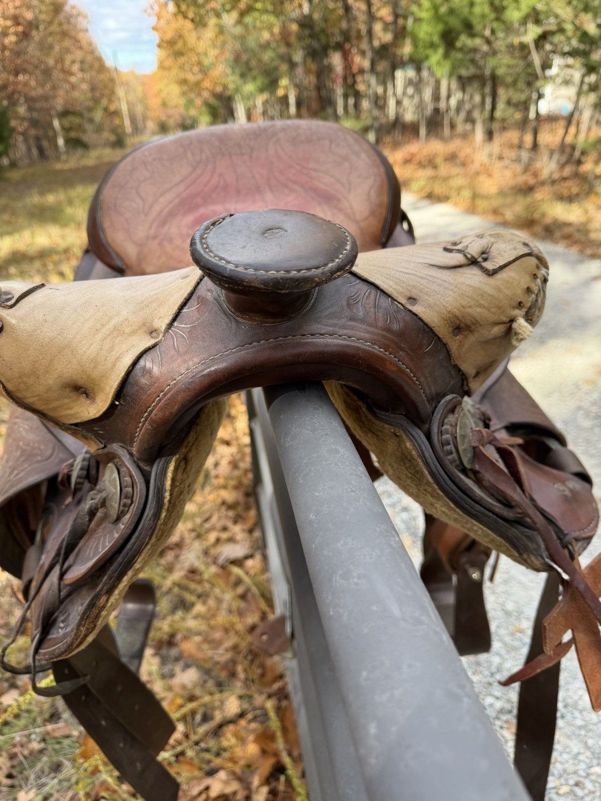 Western Saddle Décor – Rustic Cabin Display – Tooled Leather 15” VERY NICE DECOR