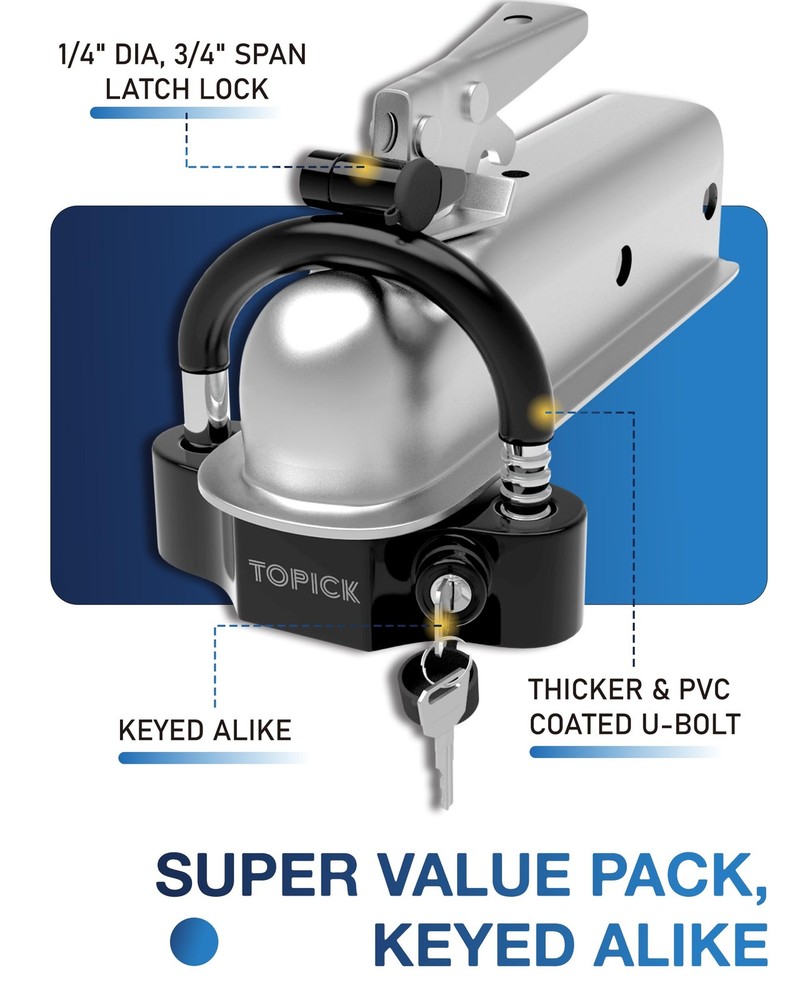 TOPICK Universal Trailer Hitch Lock Set, Includes Extra Large, Black