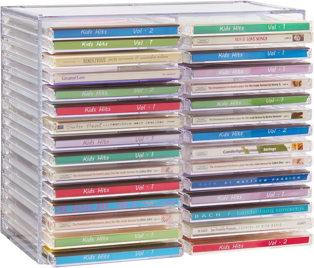 STORi Stackable Clear Plastic CD Organizer with Rubber Feet | Rectangular Jewel