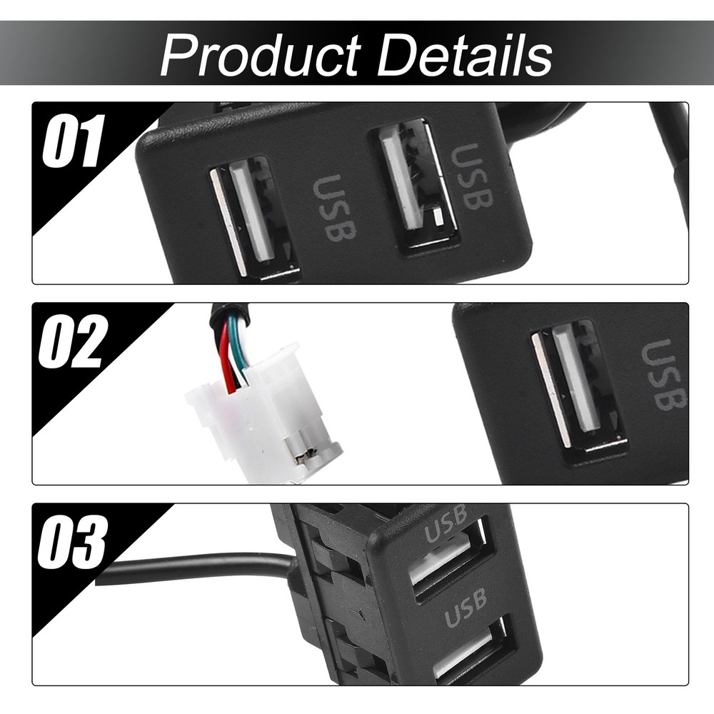 Car for DASH Mount Dual USB Port Panel Interface Extension 145cm Cable Adapter
