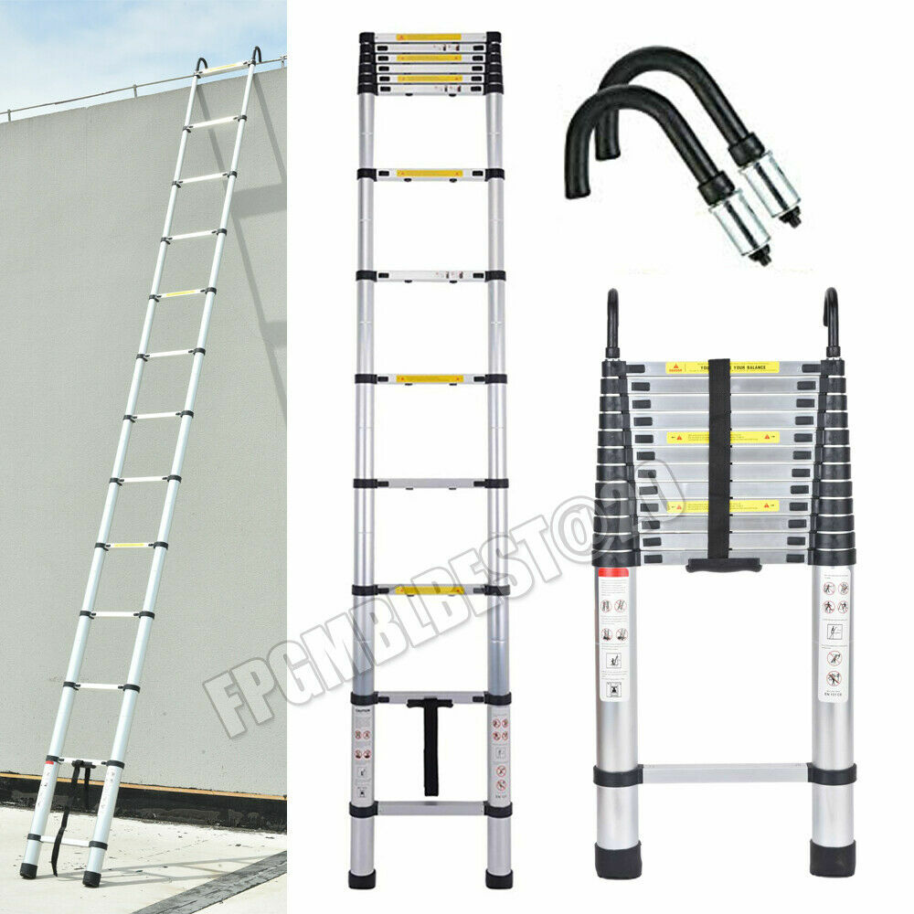 5m/16.4ft Telescopic Extension Ladder Extendable Collapsible Step Ladders & Hook