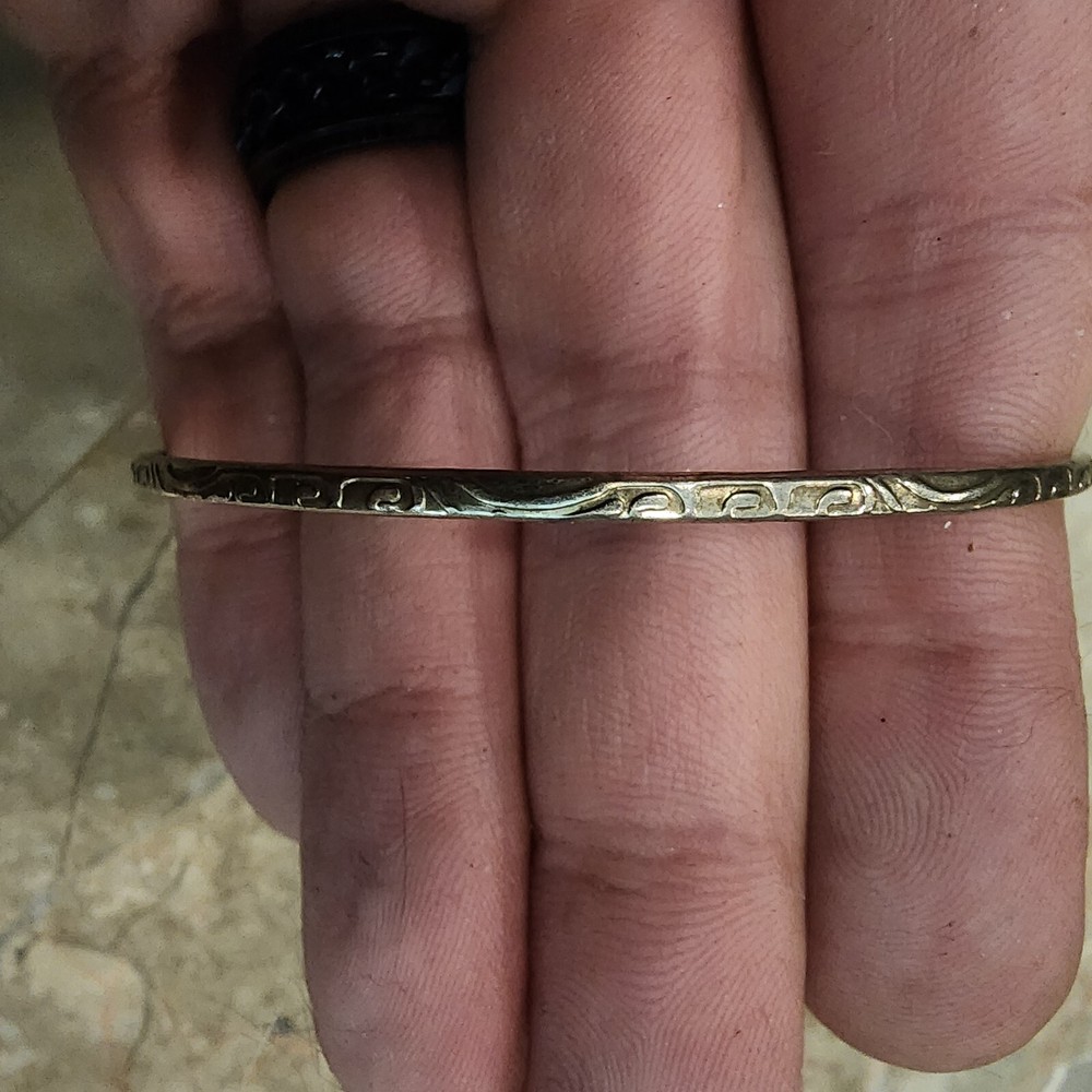 Silver Tone Bangle Bracelet Subtle Ornate Design