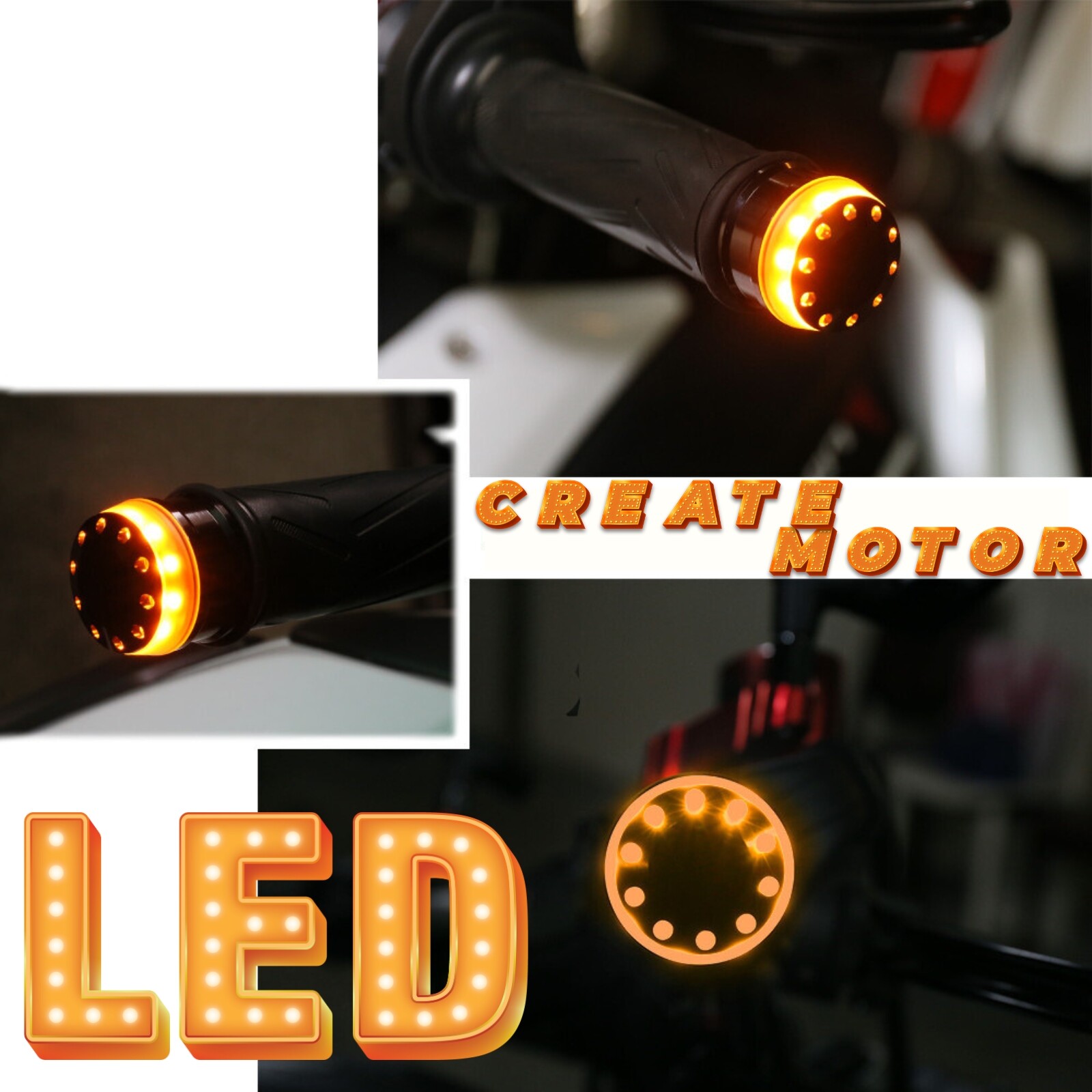 Motorcycle LED Bar End Lights | Amber Turn Signal Indicators | Black Finish