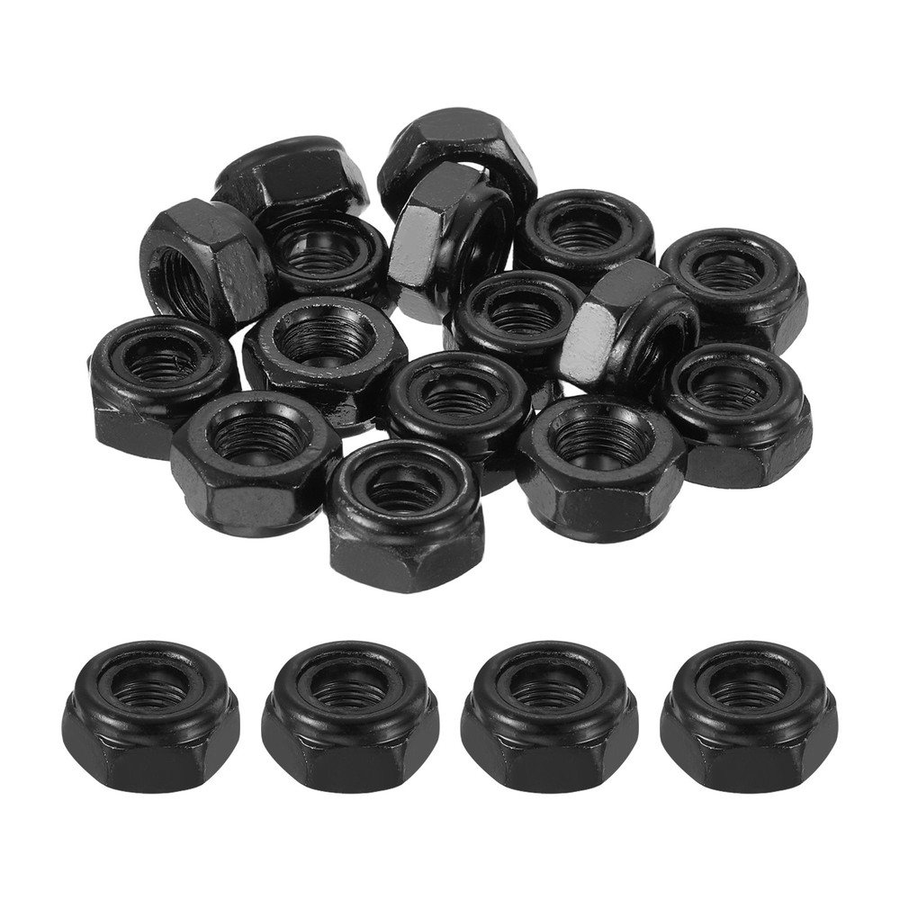 M10x1x9.2mm Nylon Insert Lock Nuts, 20Pcs Hex Nuts Fasteners, Black Zinc