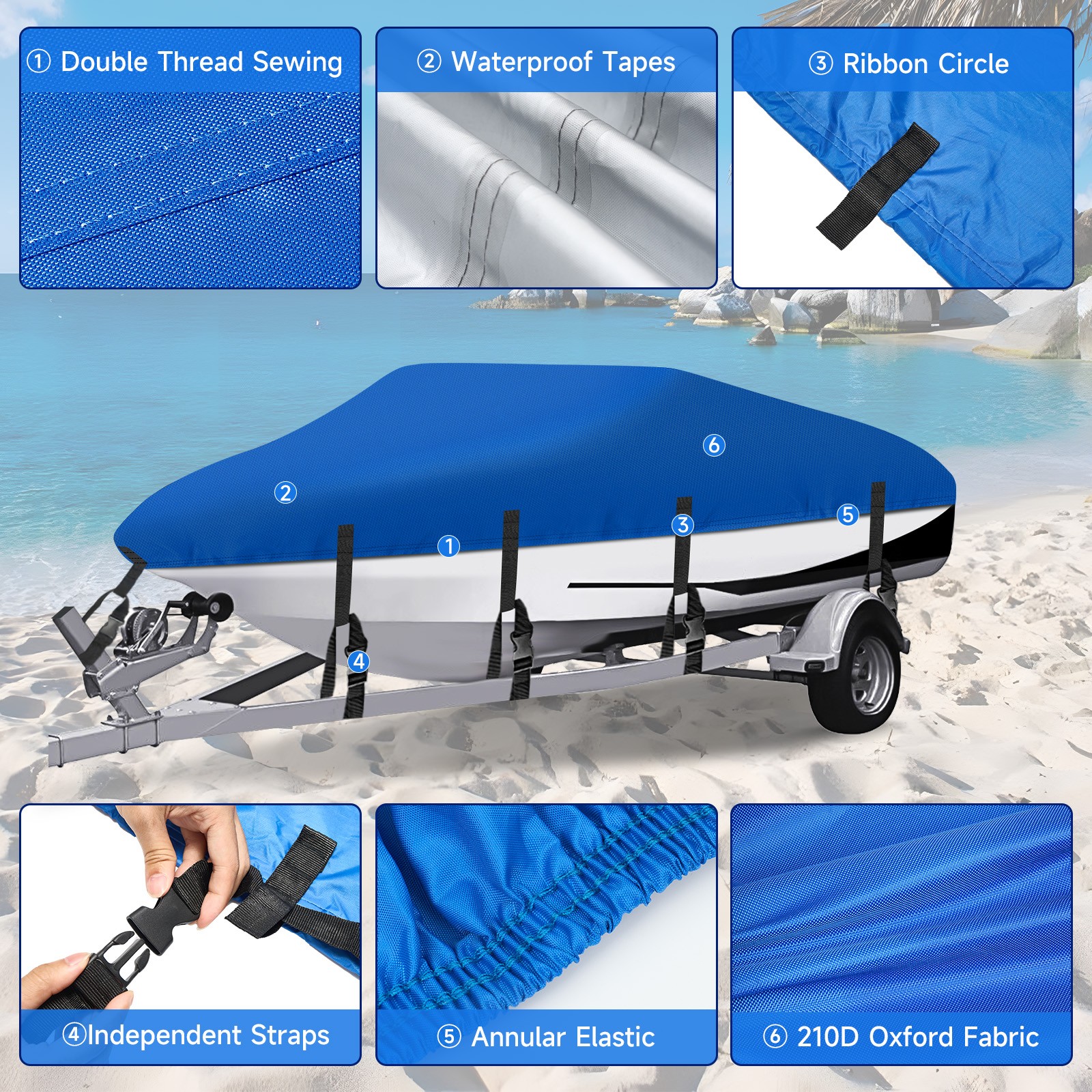 17' 18' 19' Boat Cover Waterproof Heavy Duty Marine Grade Fits V-Hull Runabout