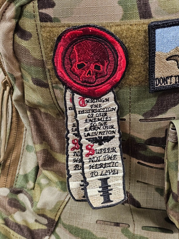Grim Dark Purity Seal Wax & Scroll Embroidered Patch Hook Back Warhammer 40k