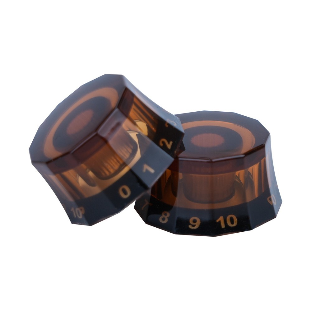 2x 12 Edge Acrylic Bass Guitar Knobs Transparent Brown Volume Tone Control Knobs