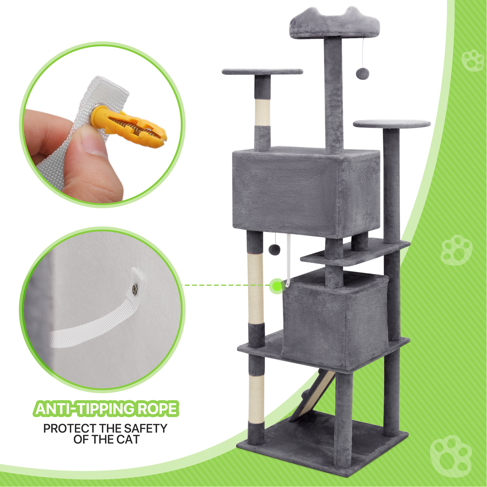 Cat Tree Cat Tower Large Kitten Playing Condo House 77" Multi-level Tipping Rope