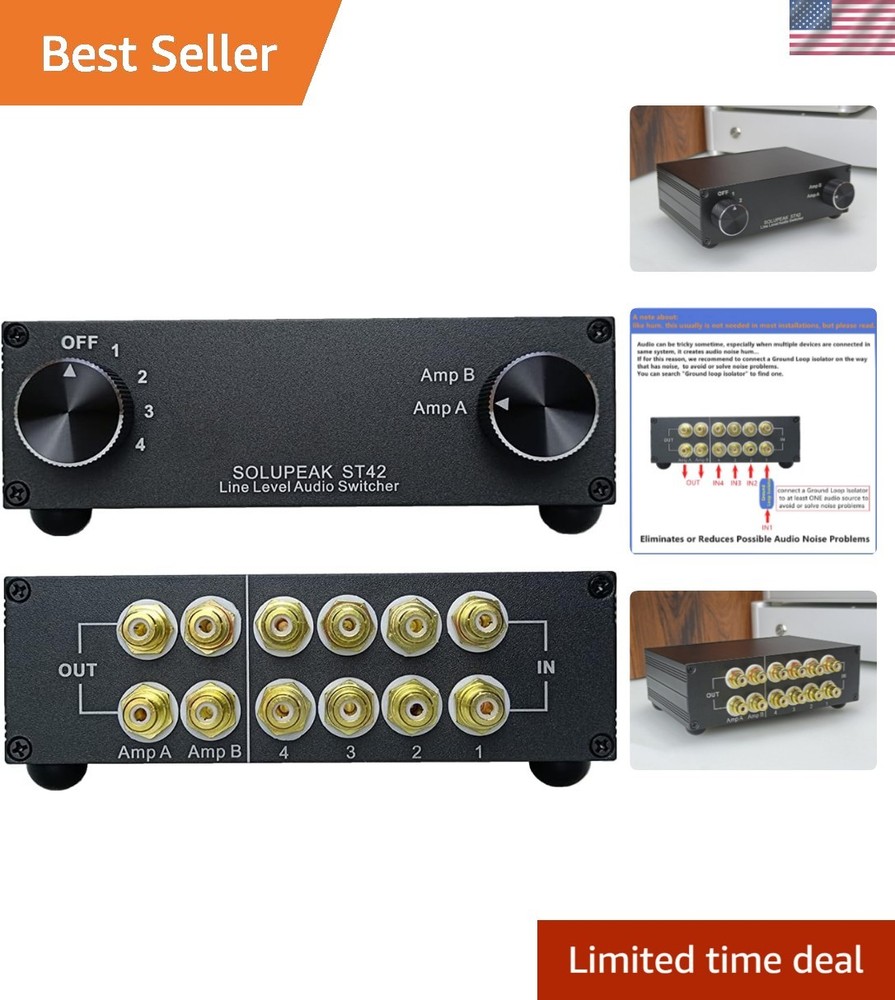 4-Way RCA Audio Switch Source Signal Input switcher selector Splitter Box 4 i...