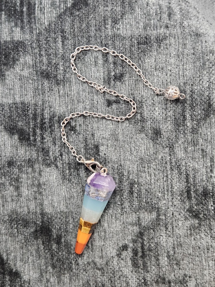 Multi-Stone Chakra Healing Crystal Pendulum with Chain