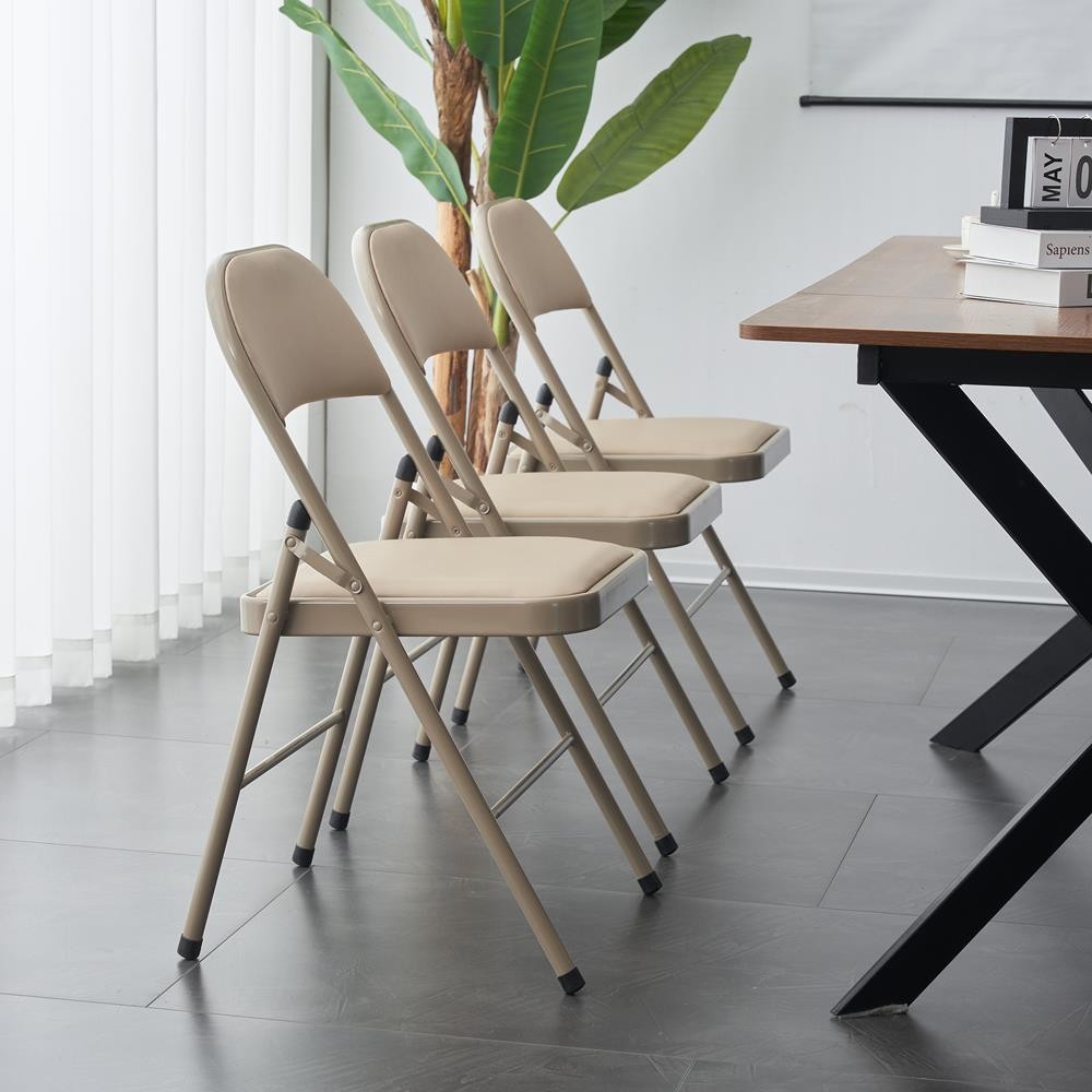 6pcs Folding Chairs PVC Upholstered Padded Seat Metal Frame Home Office