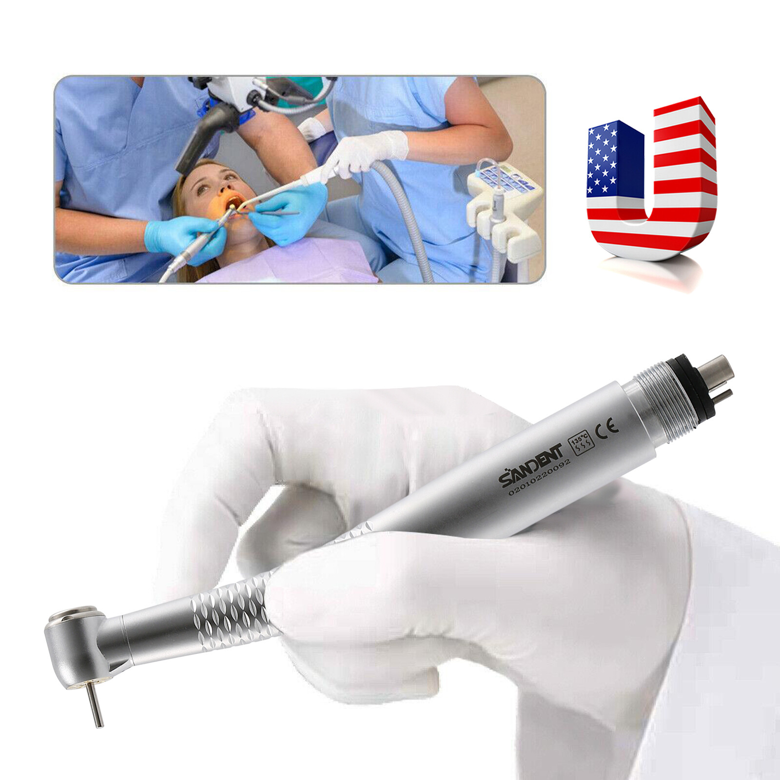 Dental 5Lights LED E-Generator High Speed Fiber Optic Handpiece 4Hole Shadowless