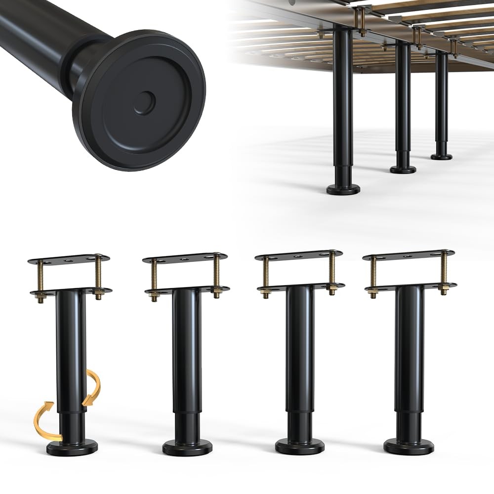 4Pcs Adjustable Height Bed Frame Support Leg, Extra Sturdy Steel Bed Frame Su