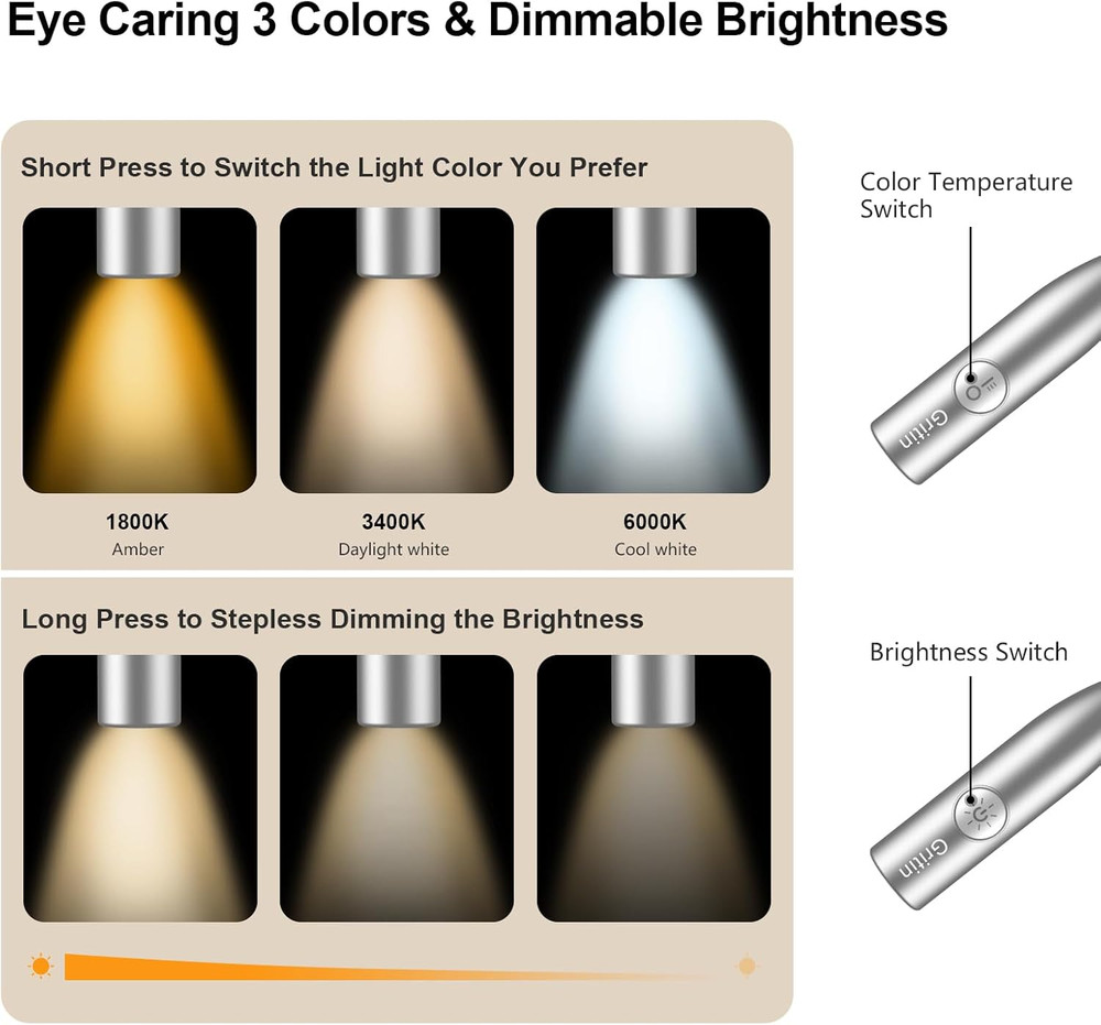 LED Neck Light Rechargeable Bendable Light for Crafting Knitting 3 Color Gray