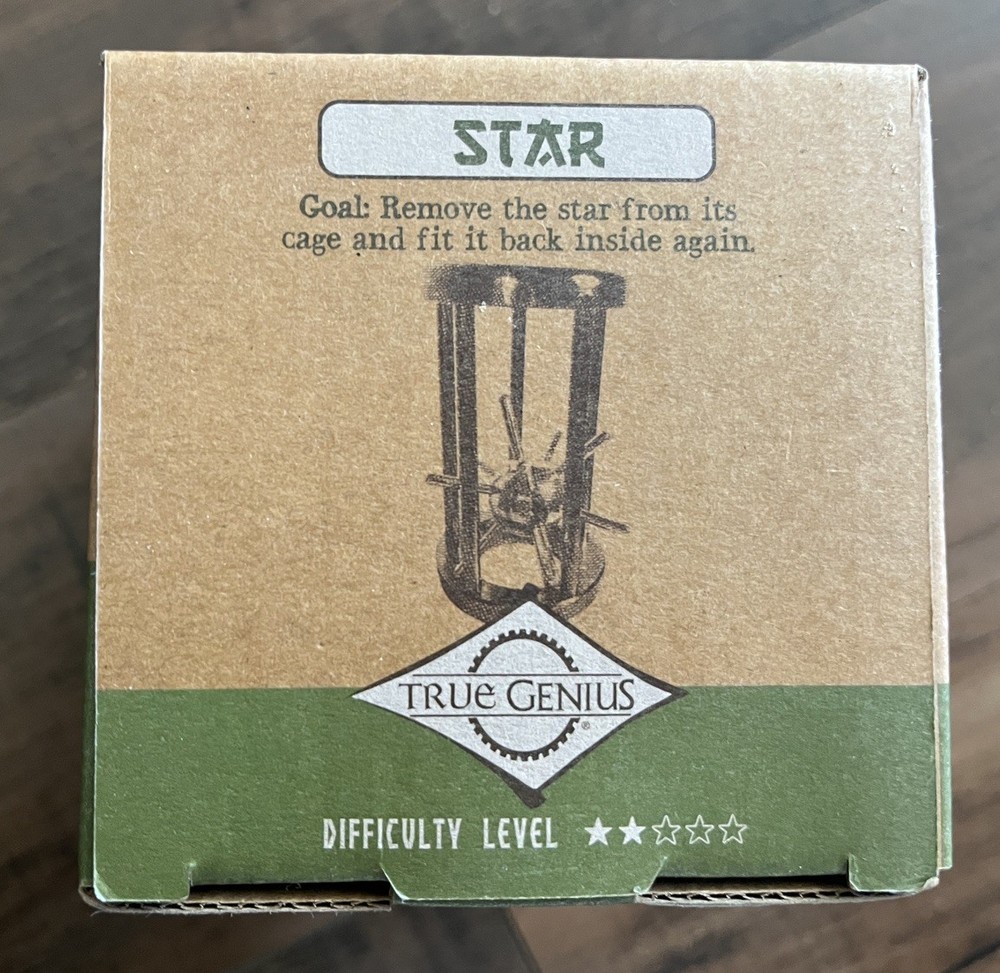Puzzle Brain Teasers~True Genius 2-pc set~Compass~Star~Wood Metal